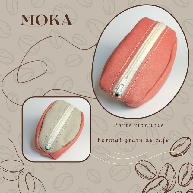 MOKA porte monnaie Grain de café - Saumon / Crème