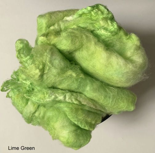 Mulberry Silk Hankies, Lime Green, Hand Dyed A Grade Mawata Silk Hankies, Bombyx Silk, Spinning, Felting, Textile Art, Paper Making 