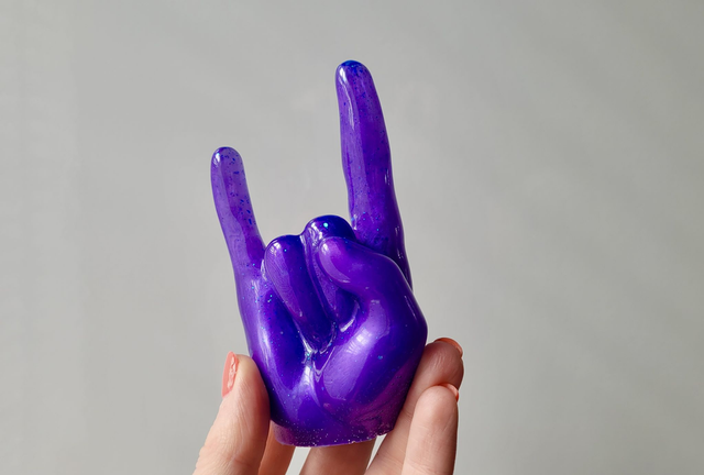 Rock On Hand Ornament – Purple &amp; Blue Glitter