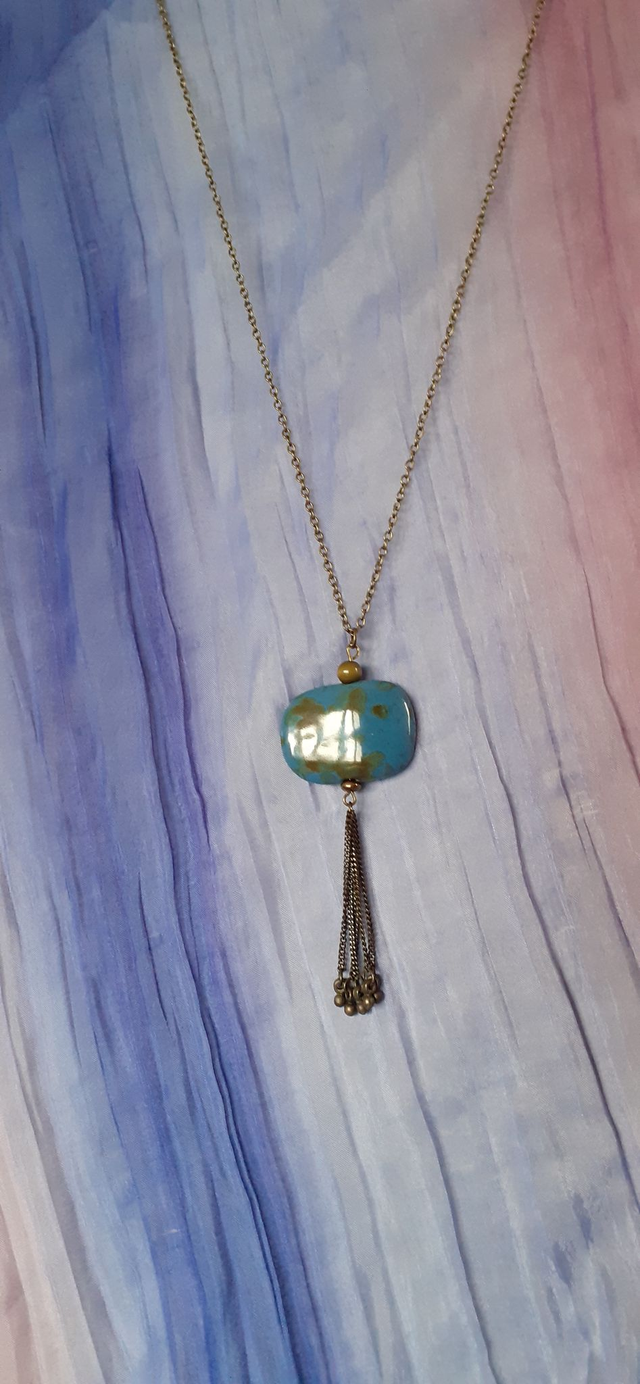 Lapis Collier bronze antique avec pendentifs perle de céramique bleu lapis -lazuli