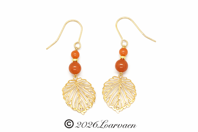 Boucles d’oreilles « Delenn » Feuille d’Automne – Aventurine orange &amp; doré