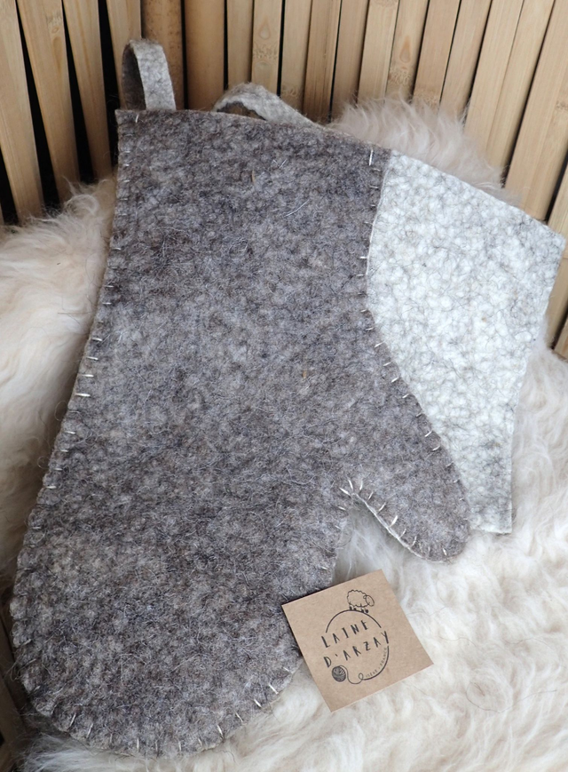 Manique et gant en laine feutrée