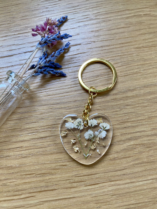 Porte clé coeur - gypsophile