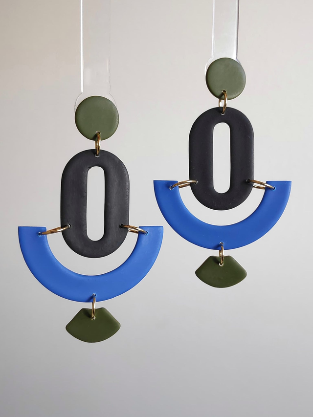 Art Déco negro, azul klein, verde caqui