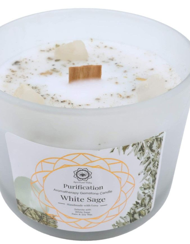 Bougie Green  'Purification' Sélénite + Sauge blanche 256g