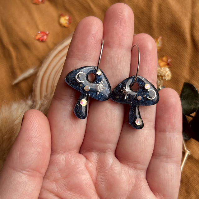 Celestial Mushroom Hoop Earrings Stainless Steel