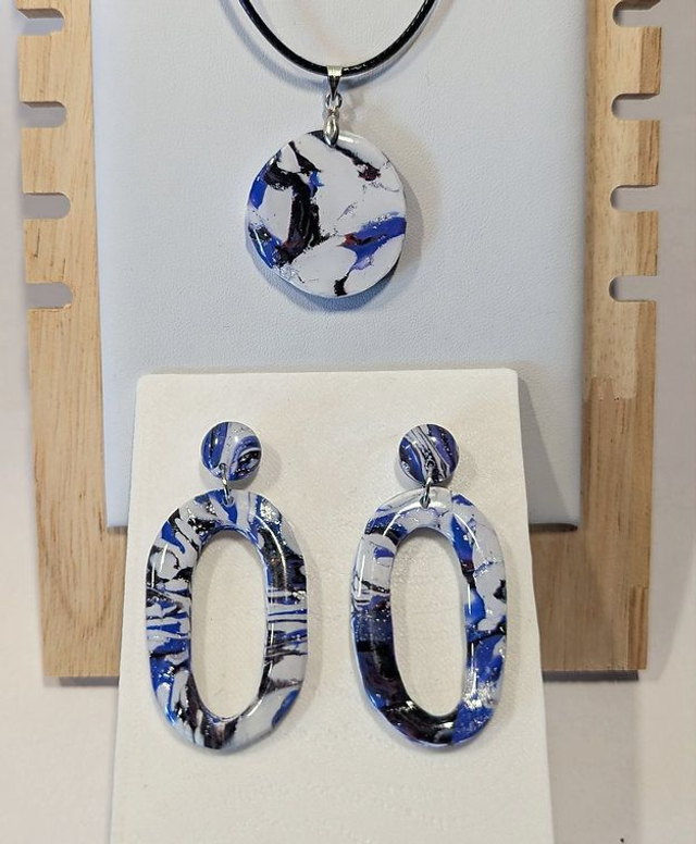 Parure boucles d'oreilles et pendentif océan