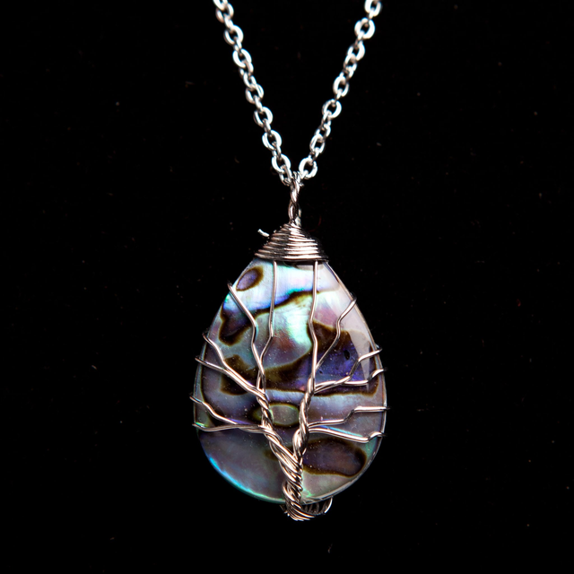 Pendentif arbre de vie coquille d&#039;ormeau 