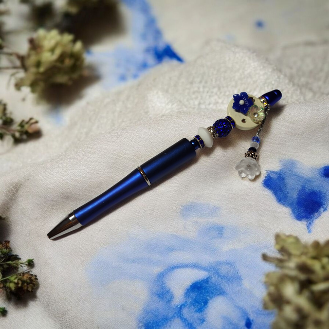 Stylo perles bleu foncé
