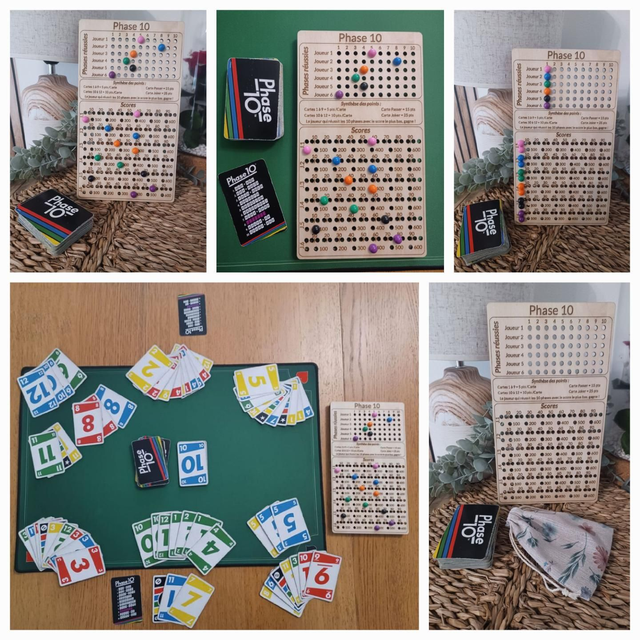 Carte de score Phase 10 en bois