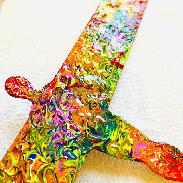 Colourful acrylics on copper Angel of the North inspired