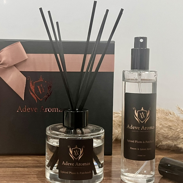 Spiced Plum &amp; Patchouli Luxury Reed Diffuser &amp; Room Spray Gift Set  
