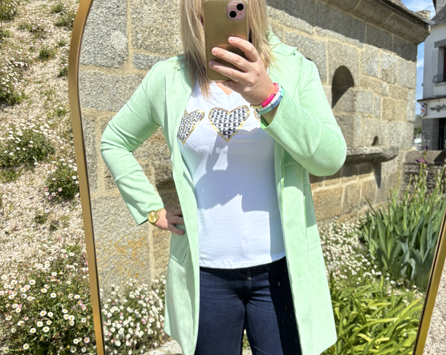 Veste longue en daim vert 