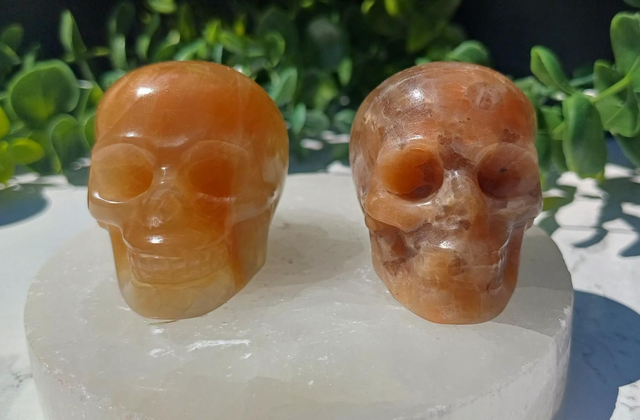 Peach Moonstone Skulls