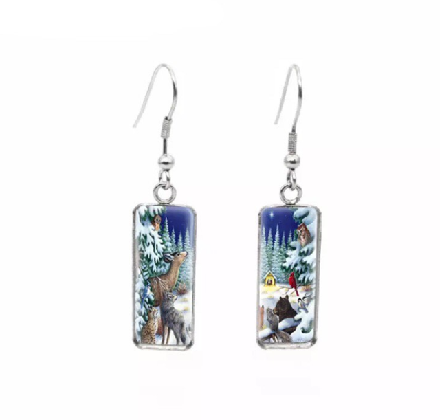 Snowy Animal Scene Drop Earrings
