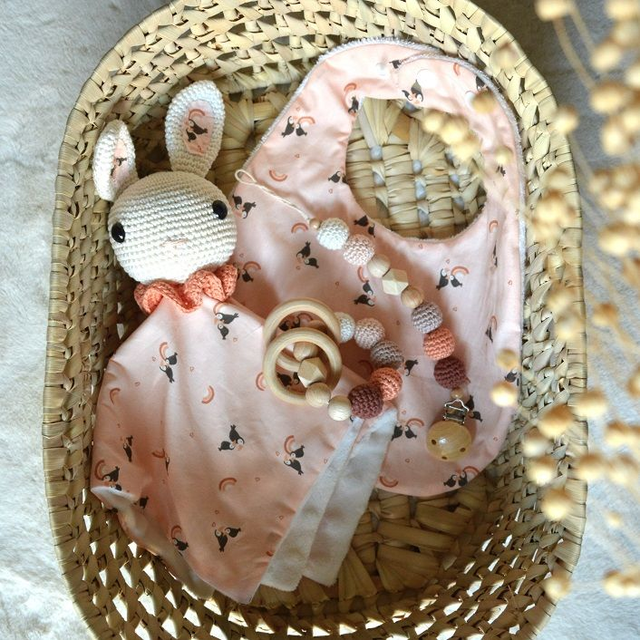 Coffret naissance &quot;Bienvenue&quot; motif pélican corail