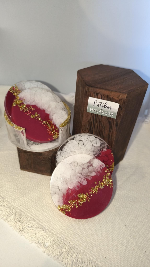 Set de 4 dessous de verre + support de rangement 