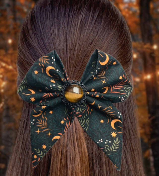 Barrette  à cheveux  - Lune d’automne - Oeil de tigre