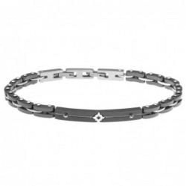 Bracciale uomo in acciaio e ceramica e rosa dei venti