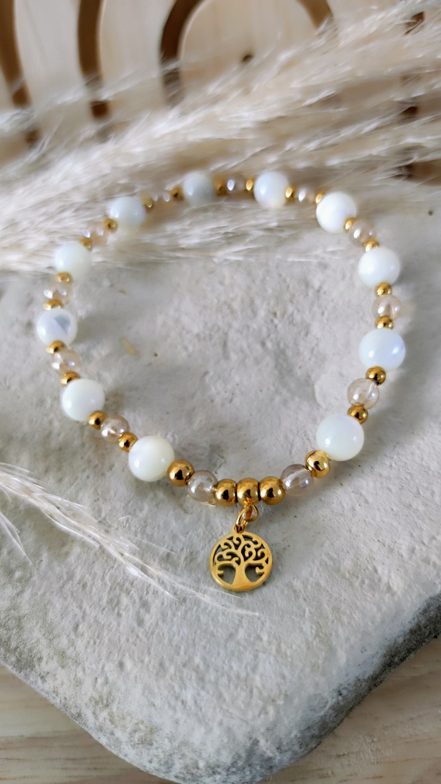 Bracelet "Mère des Perles" Nacre et Aqua Aura