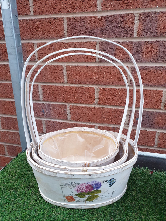 Oval Wooden Indoor Baskets with Handle - Set of 3