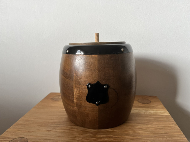 Mid 20-Century Vintage Wood Biscuits Barrel.