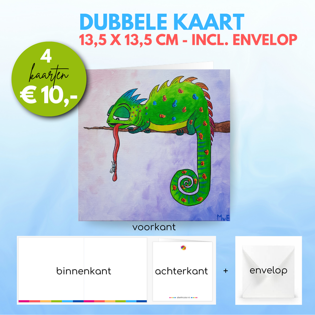 Kameleon en vlieg | Dubbele kaart incl. envelop