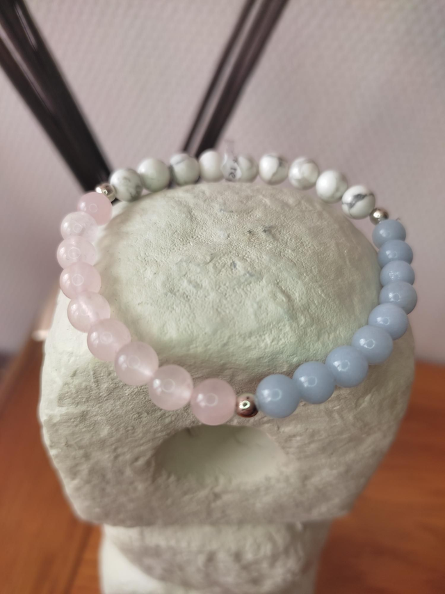 Quartz Rose Angelite Et Howlite 6mm