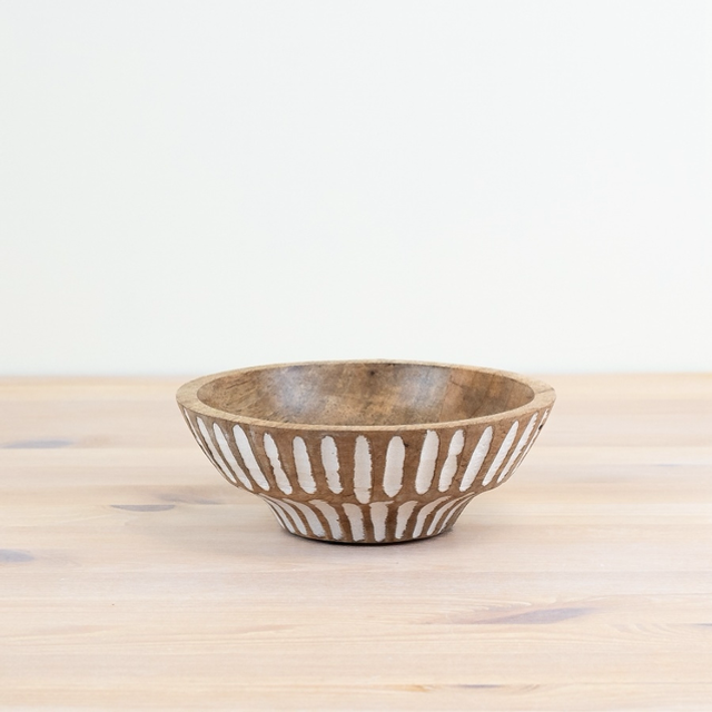 Small Patterned Mango Wood Serving Bowl