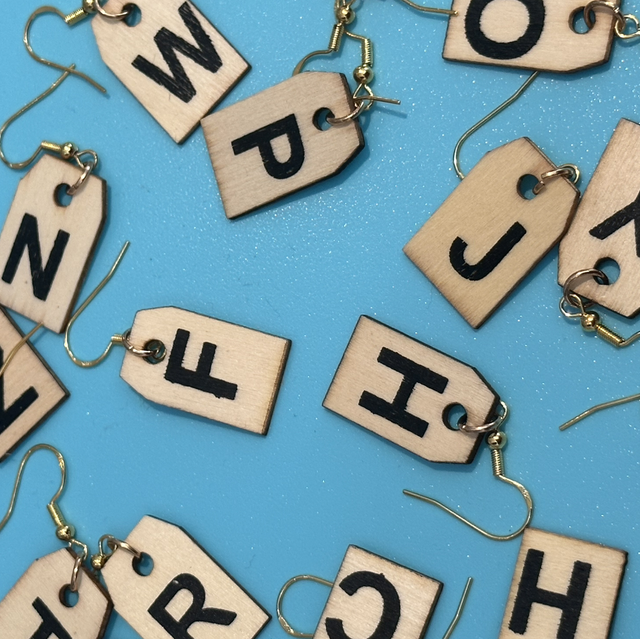 Recycled Wooden Letter Earrings