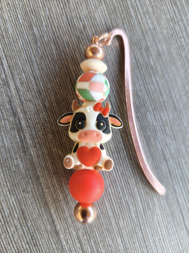 Marque page doré rose vache mignonne 