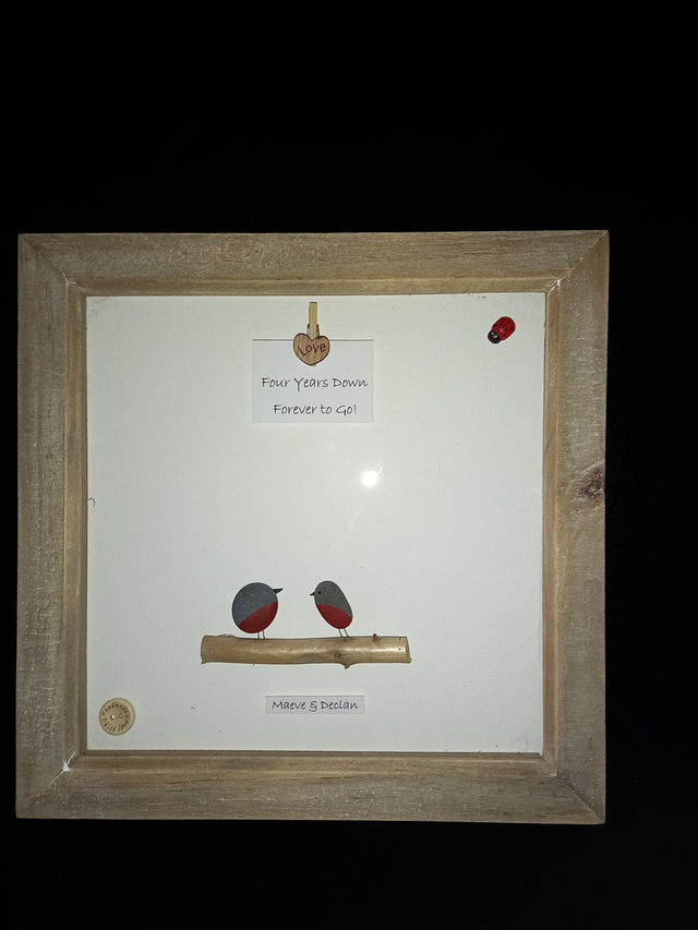 Irish, Hand Crafted, Personalised,Anniversary Robin Pebble Art Gift