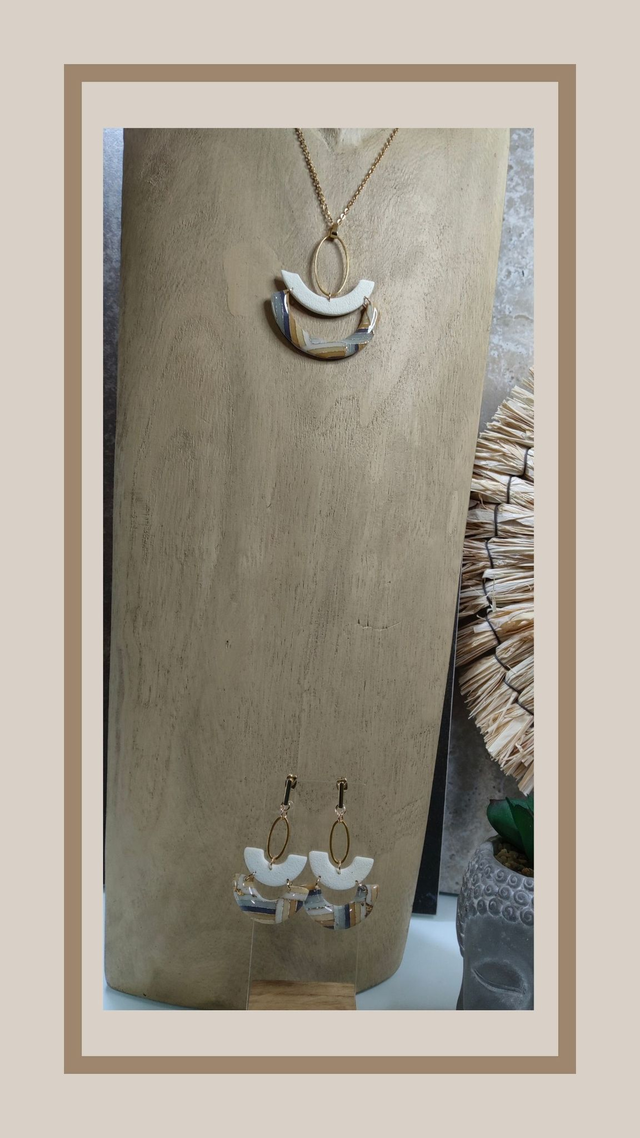 Parure Véronique bleu et beige 