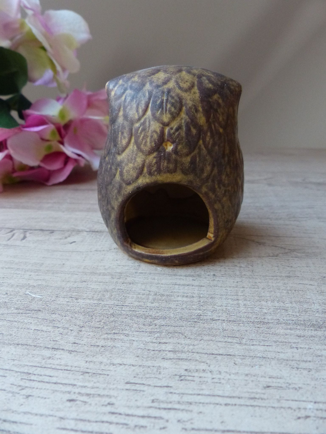 Petit Photophore Bougeoir Vintage Chouette Hibou en Grès Fait Main Vintage