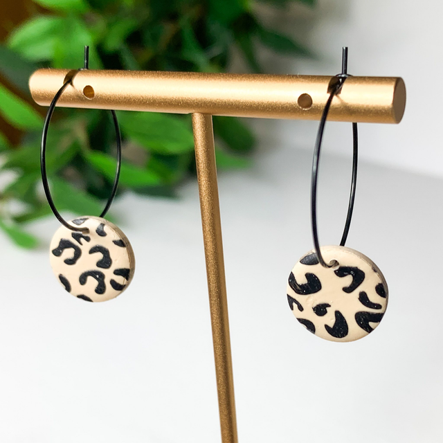 Animal print on black hoops 