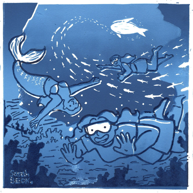 Deep Blue Underworld Linoprint