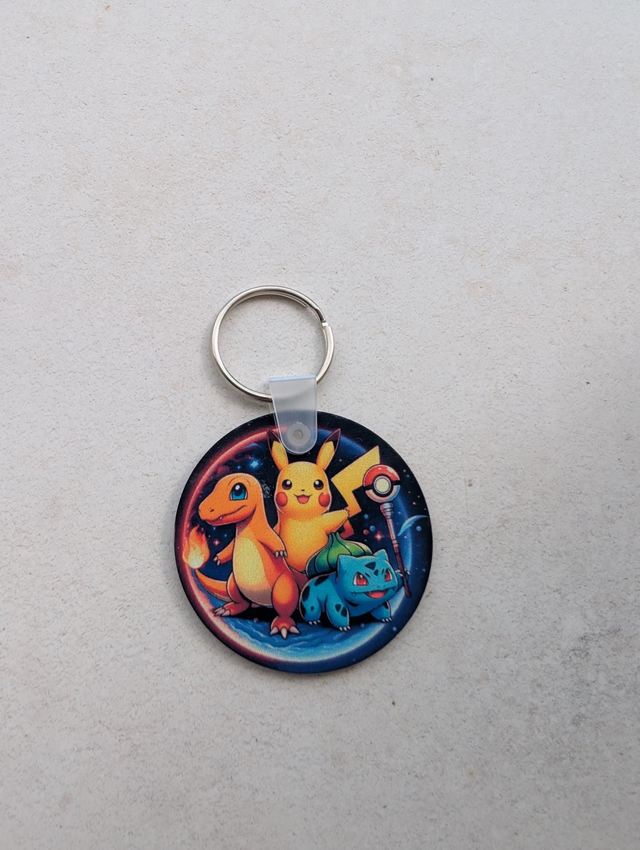 Portes clés sublimation Salamèche, Pikachu, Bulbizarre 