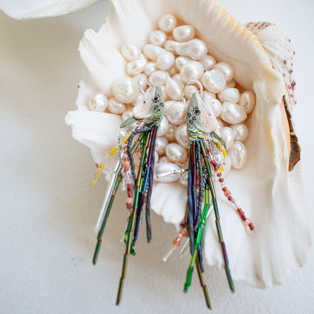 RAINBOW TROUT - kirjolohi - fish hand embroidered hoop earrings