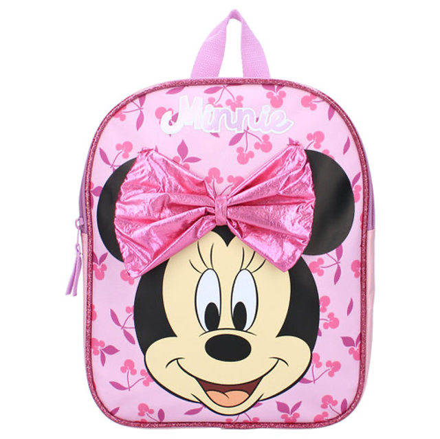 MOCHILA MINNIE MOUSE COM LAÇO ROSA BRILHANTE