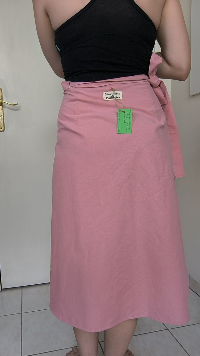 Jupe portefeuille rose upcyclée - Taille unique