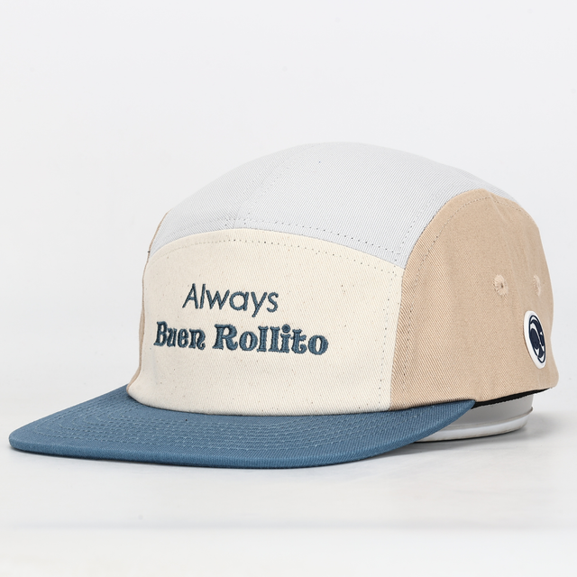 Gorra buen rollito 5panels celeste-beige