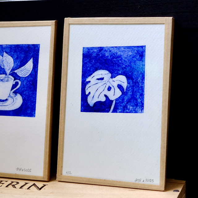 Monstera bleu - petite estampe 10x15