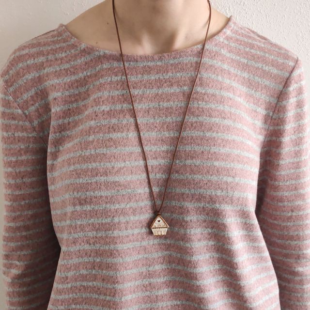 Rustic Ethno House Necklace - Air-Dry Clay Pendant Jewelry - Unisex Charm;