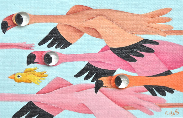 Les flamants et le canari