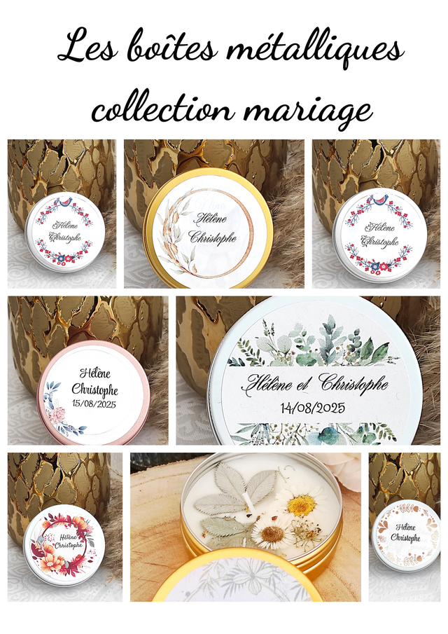 Bougie boîte métallique cadeau invités mariage