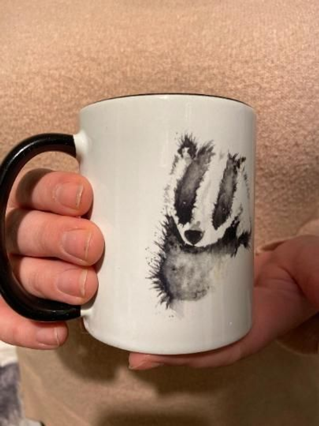 Badger Watercolour Mug with Black Interior
