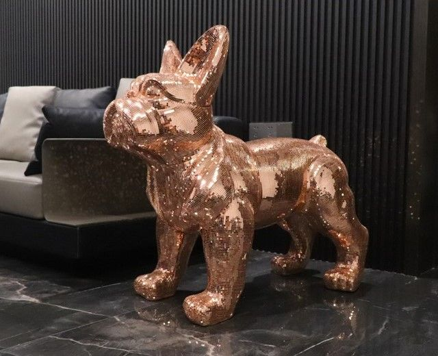O1-1 - Statue Bouledogue strass Rose doré H.VERNISE