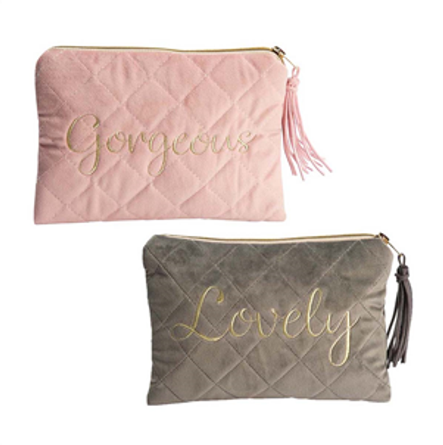 Quilted Make Up Bag - Super Soft Embroidered With "Gorgeous"