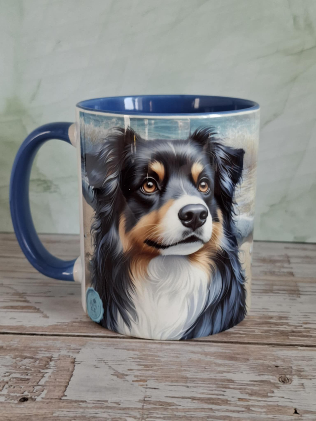 Mug bleu plage berger australien
