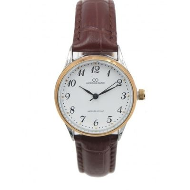 montre tendance femme Giorgio &amp; Dario fond blanc, boitier acier inoxydable, étanche, et son bracelet cuir  de couleur marron